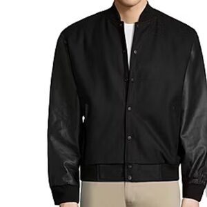 Prego Vintage Black Bomber Jacket with Leather sleeves